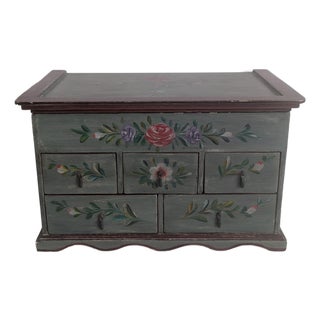 Vintage Handcrafted and Painted Wood Folk Art Jewelry Box For Sale