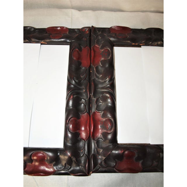 Wood 1950s Spanish Art Deco Red & Black Wood Mirrors Bronze Glasses- a Pair For Sale - Image 7 of 10