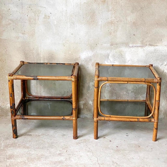 Vintage Rattan Bedside Tables, 1980s, Set of 2 For Sale - Image 3 of 9