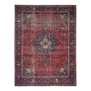 1970s Vintage Persian Handmade Wool 10x13 Red Area Rug For Sale