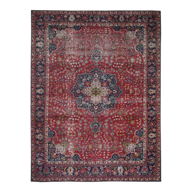 1970s Vintage Persian Handmade Wool 10x13 Red Area Rug For Sale