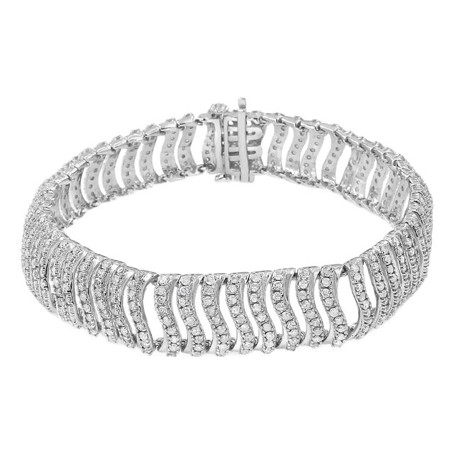 .925 Sterling Silver 5.00 Cttw Round-Cut Diamond "S" Link Bracelet - Size 7.25 For Sale