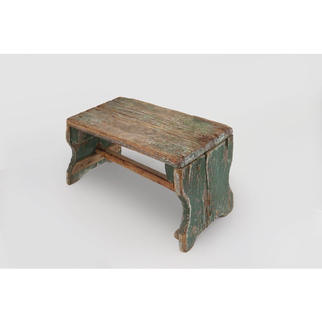 Industrial Green Wooden Stool, France, 1900s, 1890s For Sale - Image 10 of 12