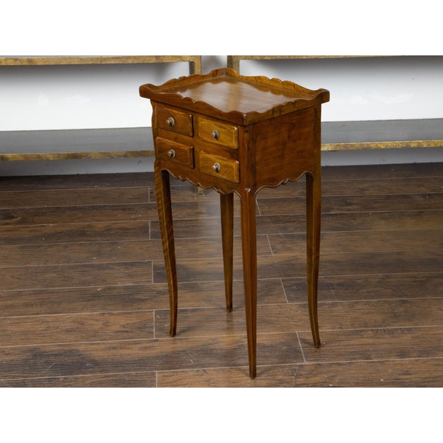 French Turn of the Century Walnut Side Table with Carved Tray Top and Drawers For Sale In Atlanta - Image 6 of 12