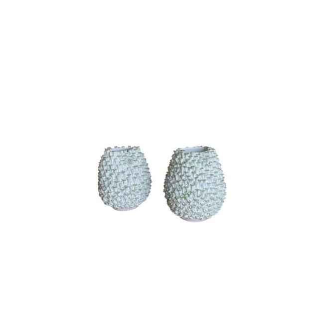 Italian Pair of Vintage Italian Textured Sea Urchin Ceramic Studio Vases For Sale - Image 3 of 11