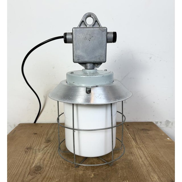 Industrial Aluminium Cage Light with Milk Glass from Elektrosvit, 1970s For Sale - Image 12 of 17