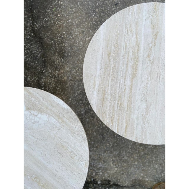 Wood Italian Round Travertine Top Hexagon Wood Base Side Tables - a Pair For Sale - Image 7 of 13