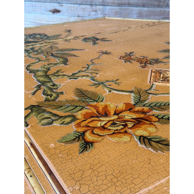 1990s Vintage Coastal Tortoise Bamboo Octagonal Dining Table With Decoupage Floral Top For Sale - Image 5 of 12