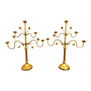 Large 20th Century Brass Candelabras Floral - a Pair For Sale
