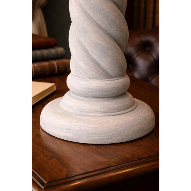 Sculpture Materials Late 20th Century Large Sculptural Barley Twist Plaster Table Lamp With 17” Linen Drum Shade – 33” Tall For Sale - Image 7 of 7