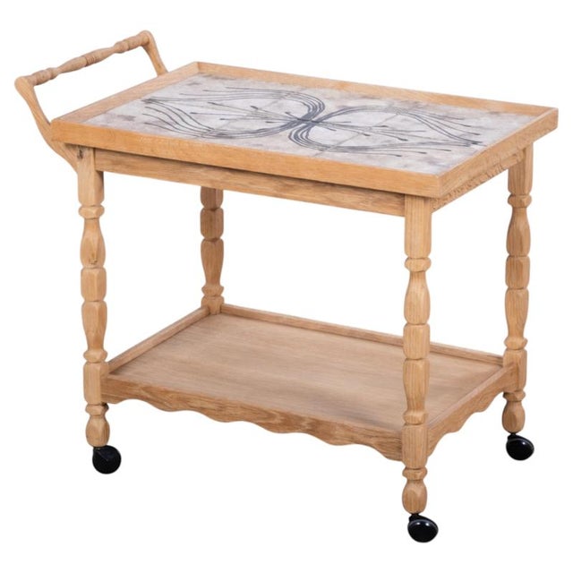 Danish Brutalist Oak Serving Table with Ceramic Tiles, 1960s For Sale - Image 9 of 9