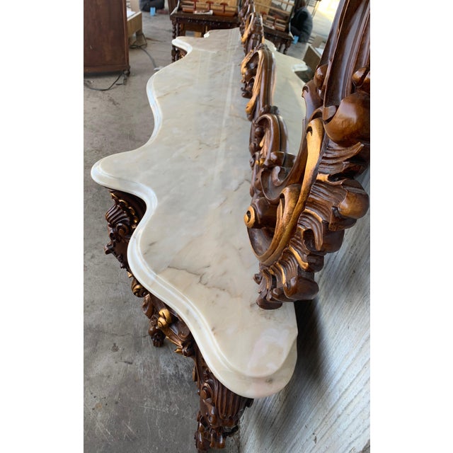 Spanish 20th Century Baroque Style Carved Walnut Ormolu and Marble Console Table For Sale In Miami - Image 6 of 9