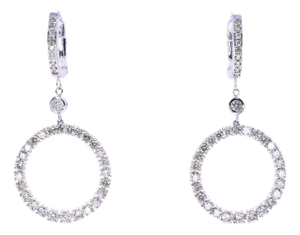 2 Carat Round Circle Shape Brilliant Cut Diamond Hoop 14 Karat White Gold Huggies, A Pair
