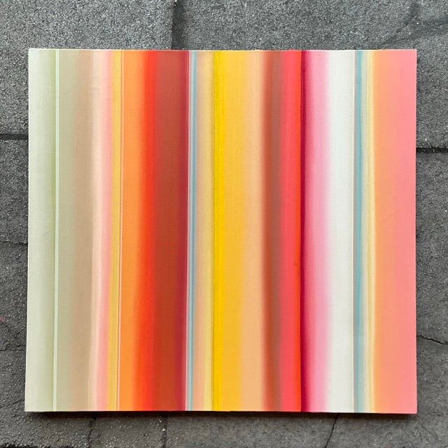 2020s Vintage Original “Tangerine Spaces Between Trees” Striped Abstract Oil on Canvas For Sale - Image 5 of 11