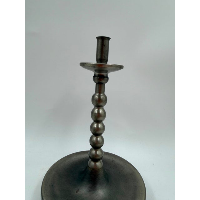 Silver Mid-Century Brushed Chrome Bobbin Candlestick Holders Set Taper by Stoff Nagel, 1950s, Set of 2 For Sale - Image 8 of 15
