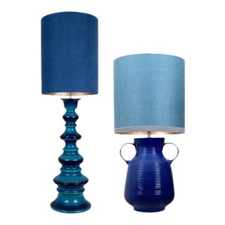 Large Silk Table Lamps by René Houben, 1960s, Set of 2 For Sale