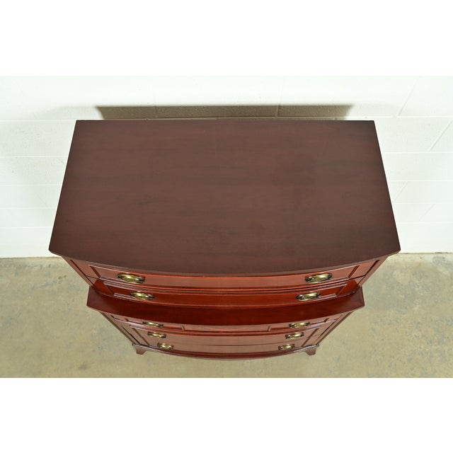 Federal Inlaid Mahogany Bow Front Highboy Dresser by National Furniture, Circa 1960s For Sale - Image 10 of 14