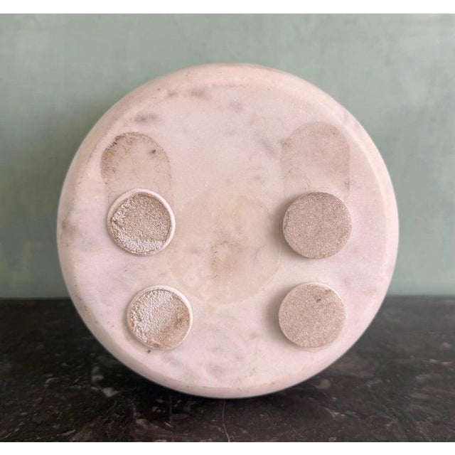 Stone Hand-Carved Alabaster Cylinder Vessel / Urn With Soft Veining For Sale - Image 7 of 7