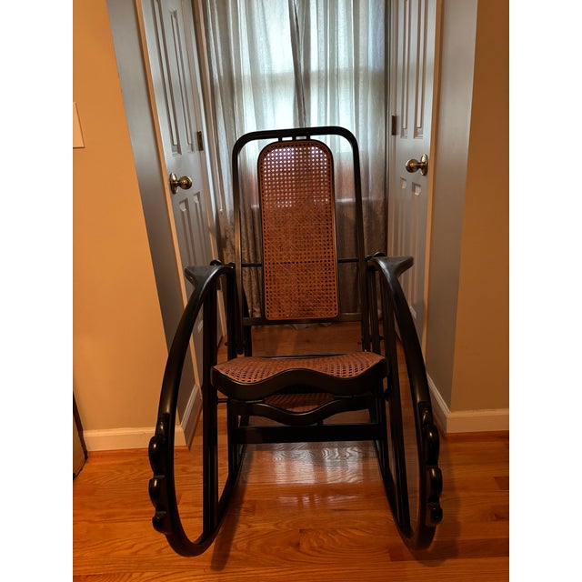 Mid-Century Modern Attributed to Joseph Hoffmann No. 267 “Egg” Rocking Chair Original Woven Webbing Intact - From the Austrian Modernist Design Period For Sale - Image 3 of 12