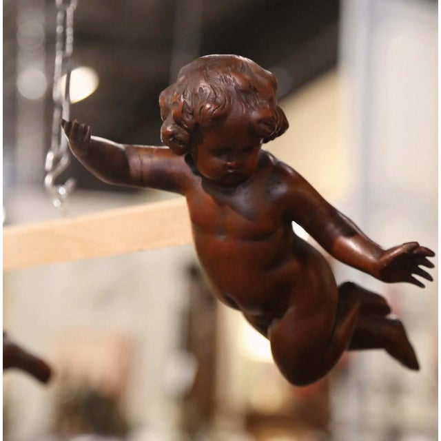 Pair of 19th Century Italian Carved Walnut Flying Cherub Wall Sculptures For Sale - Image 4 of 5
