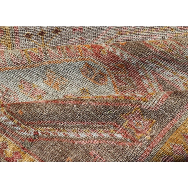 Vintage Turkish Oushak Runner With Tribal Medallions in Brown's, Yellow, and Red 2'11 X 10'11 For Sale - Image 9 of 10