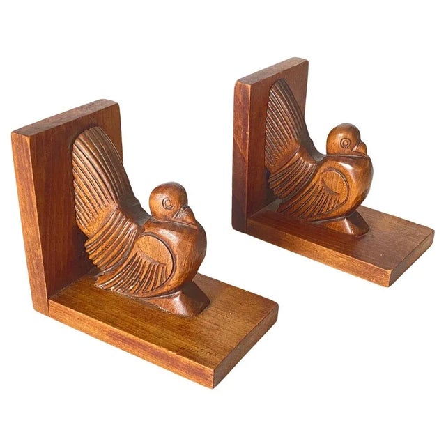 Art Deco Brown Birds Bookends in Wood, France, 1940s, Set of 2 For Sale - Image 11 of 11