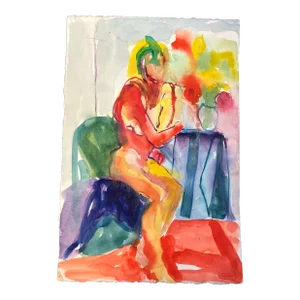 1980’s Original Abstract Expressionist Nude Figure Watercolor Painting