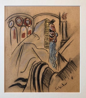 Hugó Scheiber, Rare Modernist Hungarian Rabbi Pastel Drawing Gouache Painting Judaica Art Deco, c.1930s