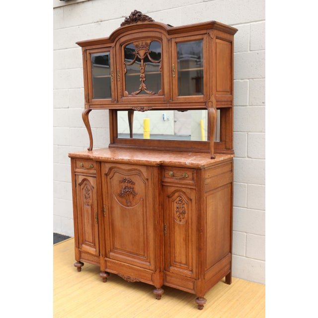 French Provincial Carved Oak Buffet/Hutch For Sale - Image 4 of 12