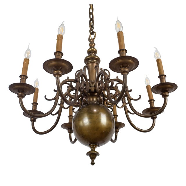 Antique 19th Century Dutch Bronze Chandelier with Eight Arms For Sale