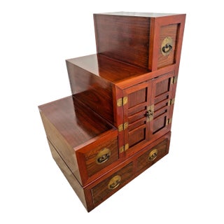 1970s Japanese Kaidan Tansu Step Chest Cabinet Four Pass Through Drawers Hand Crafted For Sale