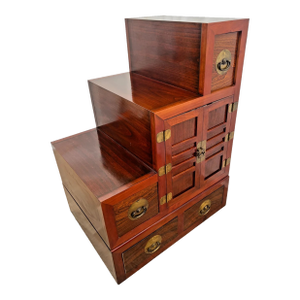 1970s Japanese Kaidan Tansu Step Chest Cabinet Four Pass Through Drawers Hand Crafted