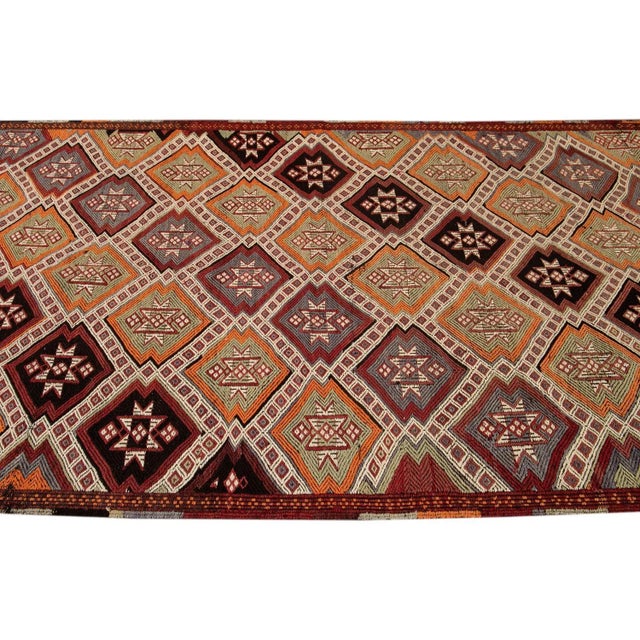 Textile Vintage Turkish Sumakh Handmade Beige Geometric Wool Runner. For Sale - Image 7 of 13