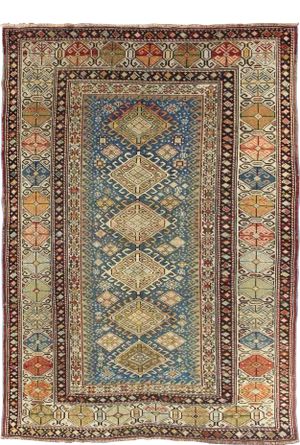 Antique 19th Century Caucasian Shirvan Rug With Medallions in Teal Blue Background and Multi Colors