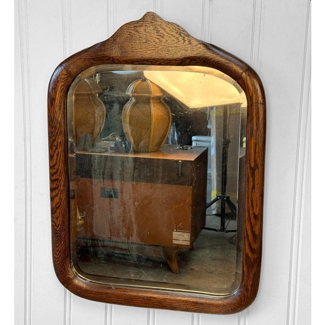 Antique Traditional Arts & Crafts Oak Beveled Glass Mirror For Sale - Image 4 of 11