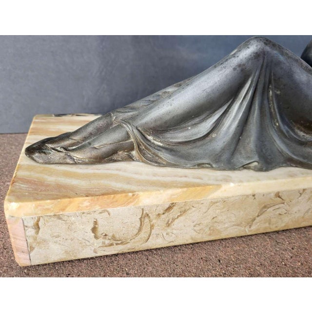 1920s Art Deco Period Statue Woman and Dog on Marble Base For Sale - Image 9 of 12