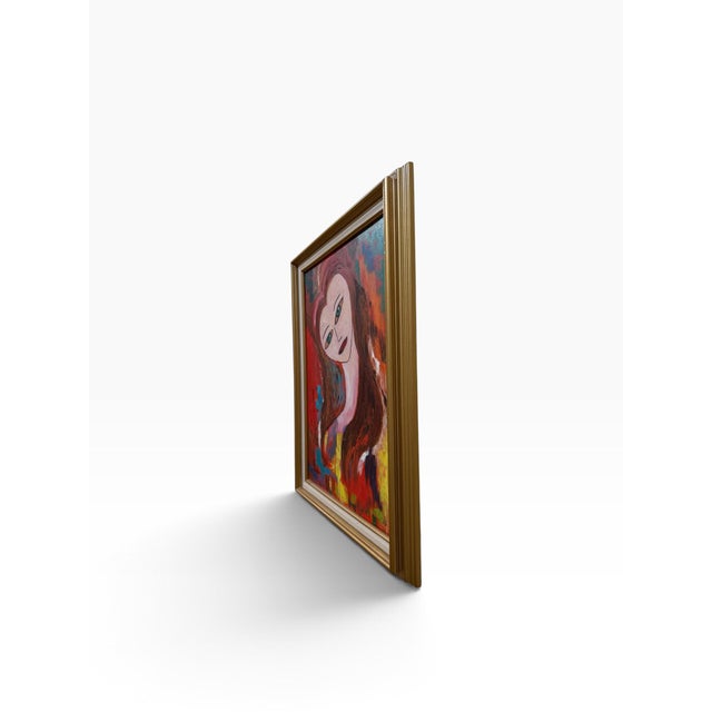 Mid-Century Modern Mid-Century Expressionist Female Portrait Painting Signed T. Radican – Framed For Sale - Image 3 of 9