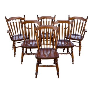 Vintage 1950’s Heywood Wakefield Maple Arrowback Windsor Dining Chairs - Set of 6 For Sale
