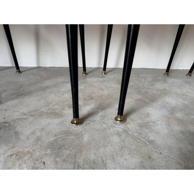 1970s Vintage Italian Gio Ponti-Style High Ladder Back Metal Dining Chairs With Brasset of 6/ Sold For Sale - Image 10 of 12