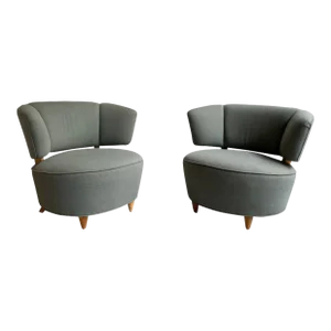 1930s Gilbert Rohde for Herman Miller Upholstered Slipper Chairs - Set of 2