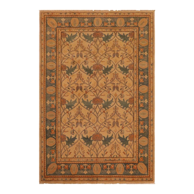 1970s 1970s Vintage Rustic Corazon Tan/Green Wool Rug - 7'0" X 9'8" For Sale