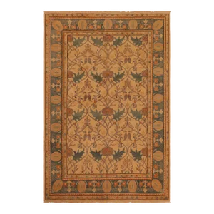 1970s 1970s Vintage Rustic Corazon Tan/Green Wool Rug - 7'0" X 9'8"
