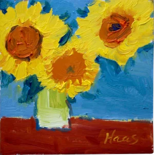 Sunflowers in a Green Vase, Contemporary Impressionist Art