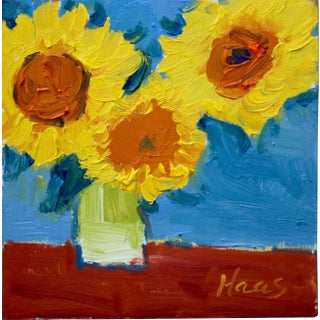 Sunflowers in a Green Vase, Grandmillennial Impressionist Art For Sale