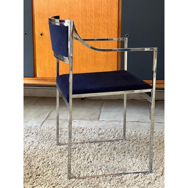 1970s Vintage Italian Metal and Velvet Armchairs, 1970, Set of 2 For Sale - Image 5 of 12