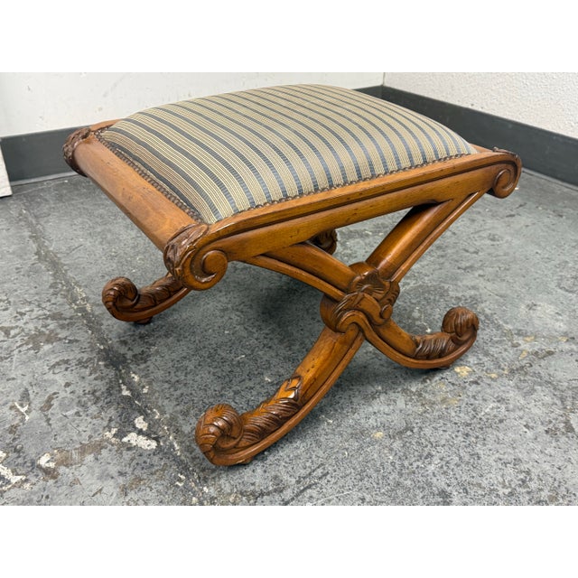 Traditional Schumacher Furnishings Regency Style X-Framed Stool For Sale - Image 3 of 12