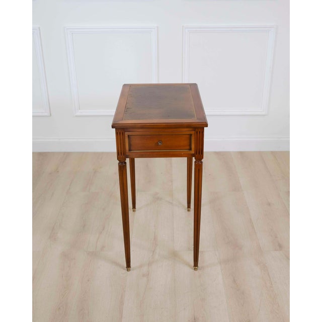 French 20th Century Louis XVI Style Cherrywood Side Table with Leather Top For Sale - Image 10 of 12