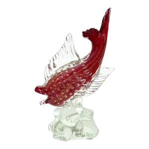 Vintage Murano Red Gold Flecks Bubbles Sommerso Italian Art Glass Fish Figure Sculpture, Mid-Century Era