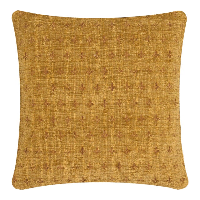 Fleur De Lys Mini Chenille Tapestry Cushion With Feather Filler - 43 X 43cm For Sale