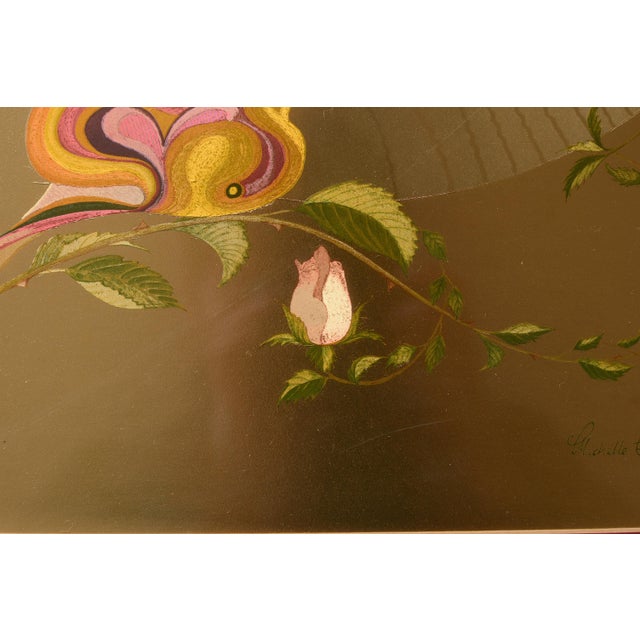 Gold Vintage Art Nouveau Style Michelle Emblem Metallic Gold Foil Rose Nymph Framed Art For Sale - Image 8 of 13